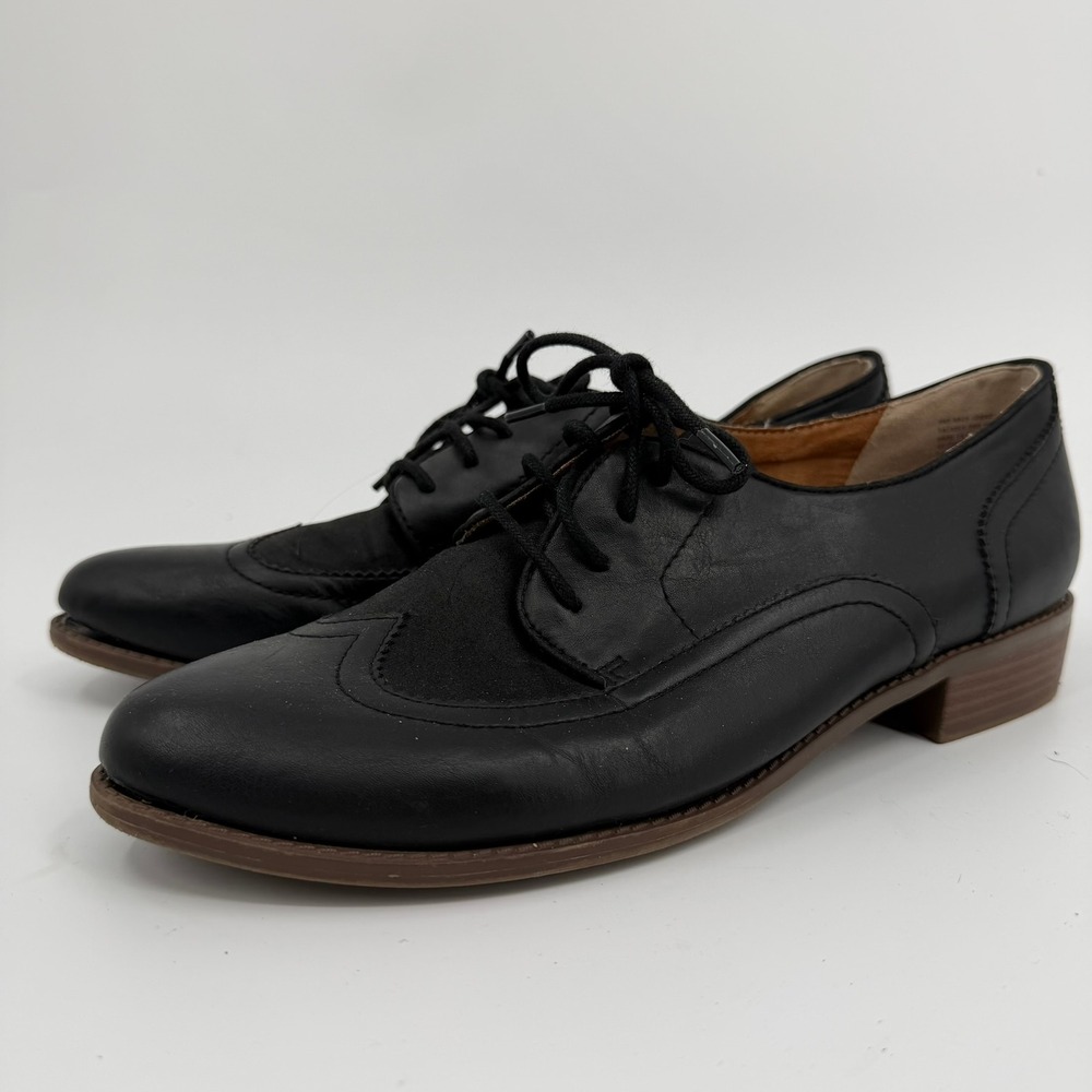 Unknown Wingtip Oxford Shoes Modern Womens Size 10 Black Faux Leather Lace Up